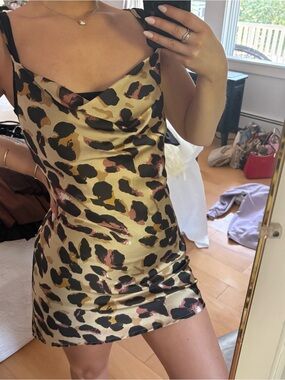 Fashion Nova Gold Leopard Cowl Mini Dress